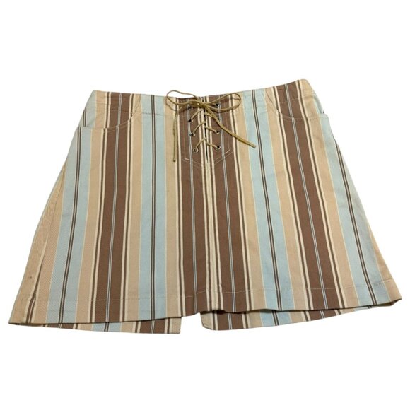 Xhilaration Y2K Retro Striped Mini Skirt - Brown, Blue, Cream - Picture 1 of 9